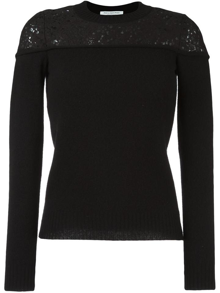 Philosophy Di Lorenzo Serafini Lace Panel Jumper, Women's, Size: 44, Black, Cotton/polyamide/virgin Wool