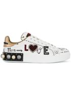 Dolce & Gabbana Embroidered Appliqué Sneakers - White