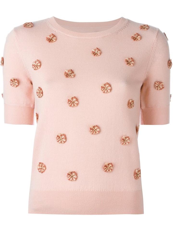 Alice+olivia Floral Embroidered Knitted Top, Women's, Size: Xs, Pink/purple, Polyester/wool