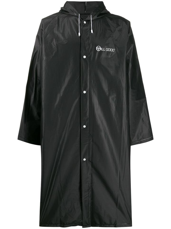 Sergio Tacchini Logo Print Boxy Raincoat - Black