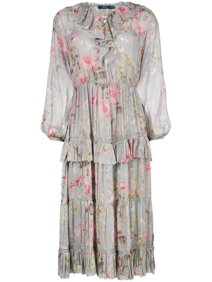 Polo Ralph Lauren Floral Print Ruffled Dress - Grey