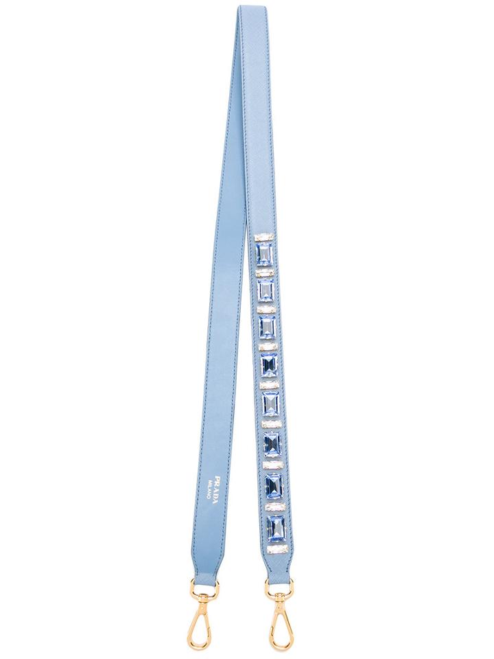 Prada Crystal Embellished Shoulder Strap, Women's, Blue, Leather/crystal