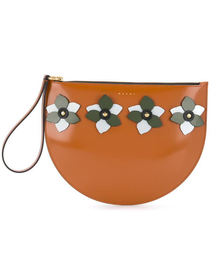 Marni Flower Appliqué Clutch Bag - Brown