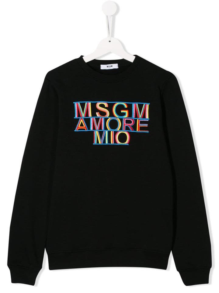 Msgm Kids Teen Contrasting Embroidered Logo Sweatshirt - Black