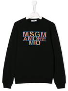 Msgm Kids Teen Contrasting Embroidered Logo Sweatshirt - Black