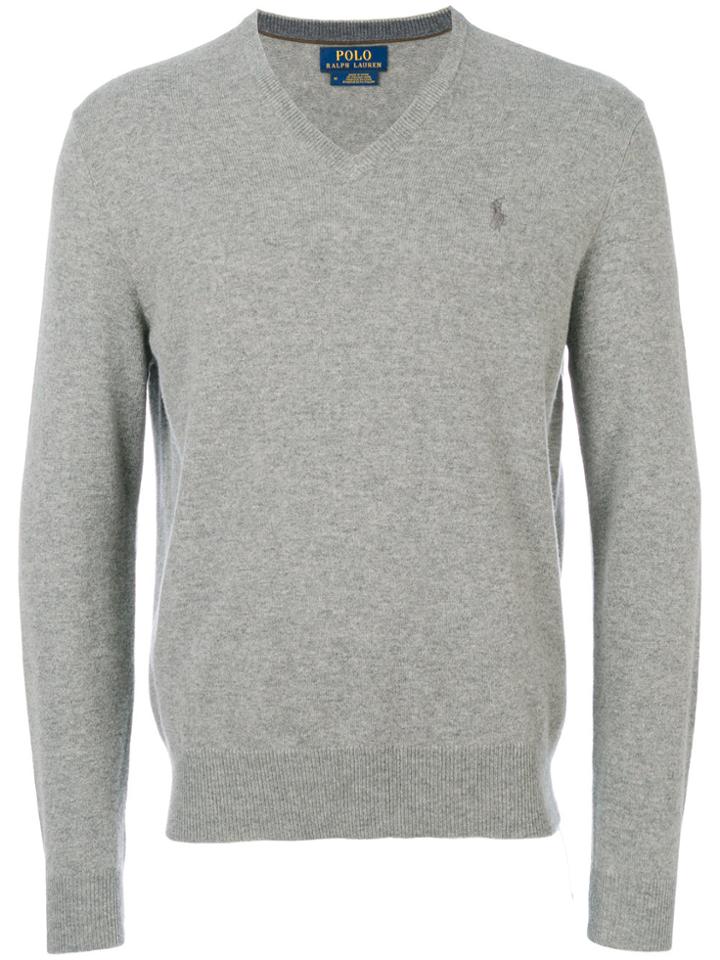 Polo Ralph Lauren Logo Embroidery V-neck Jumper - Grey
