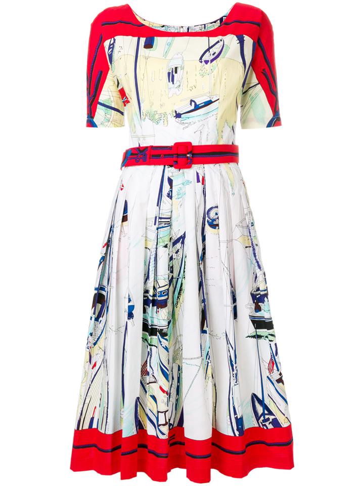 Samantha Sung Sailboat Print Belted Dress - White