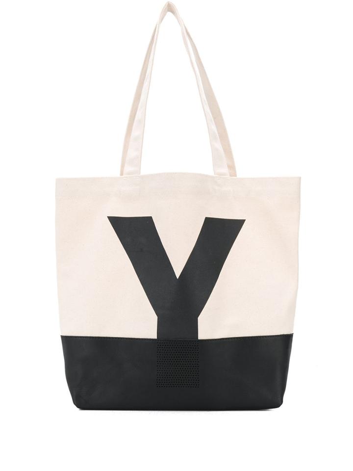 Y's Logo Print Tote - Black