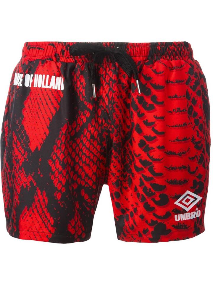 House Of Holland Snakeskin Print Swim Shorts, Adult Unisex, Size: Small, Red, Polyester