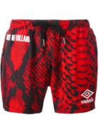 House Of Holland Snakeskin Print Swim Shorts, Adult Unisex, Size: Small, Red, Polyester