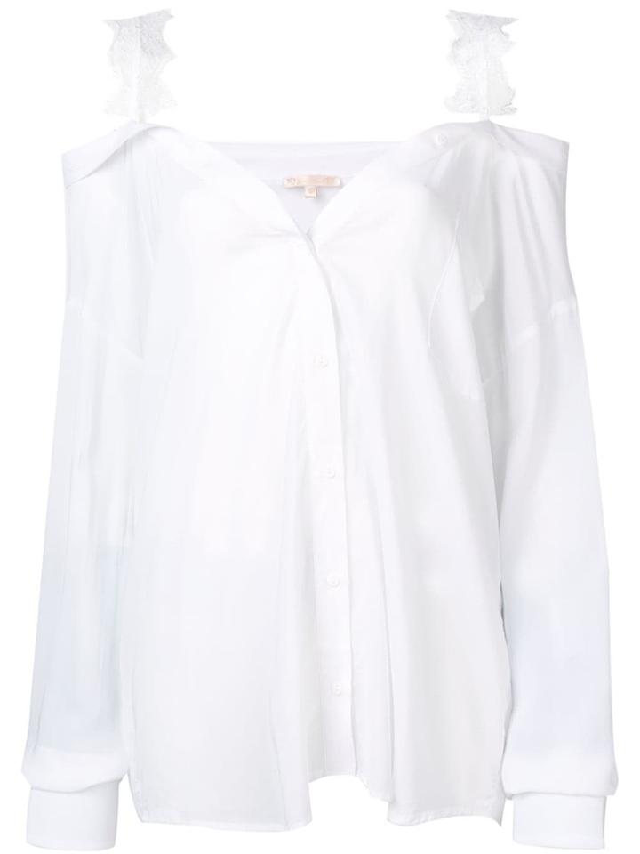 Gold Hawk Lace Trim Cold Shoulder Shirt - White