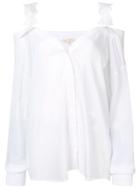 Gold Hawk Lace Trim Cold Shoulder Shirt - White