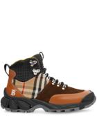Burberry Leather, Vintage Check Cotton And Suede Tor Boots - Brown