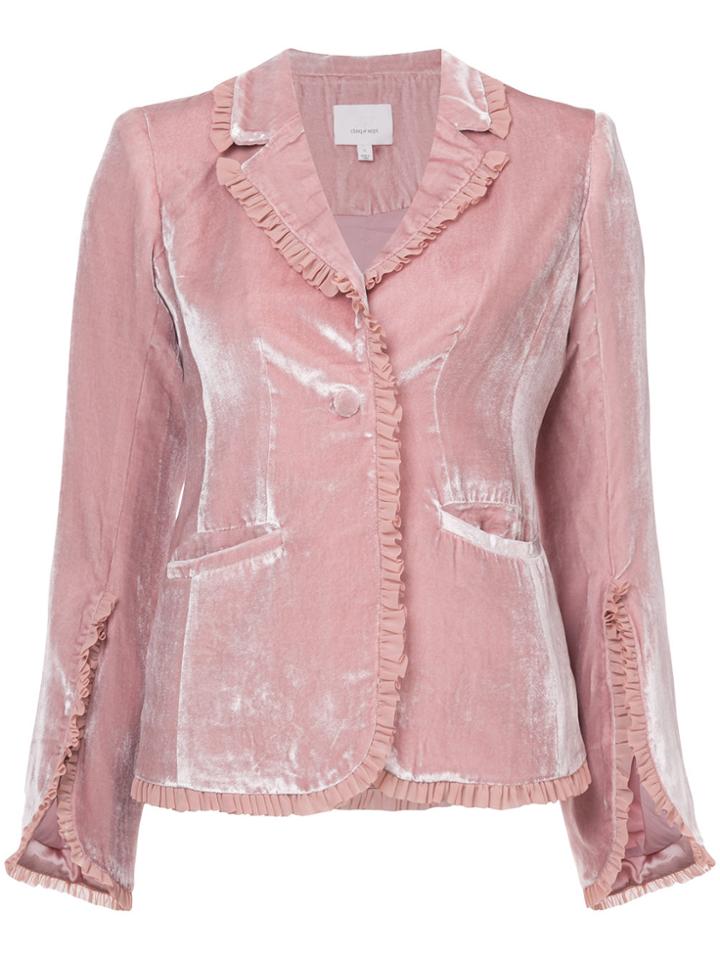 Cinq A Sept Velvet Ruffled Blazer - Pink & Purple