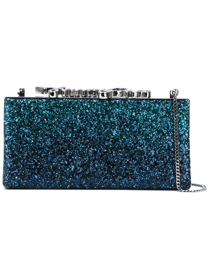 Jimmy Choo - Glittered Celeste S Clutch - Women - Lamb Skin/lurex/brass - One Size, Blue, Lamb Skin/lurex/brass