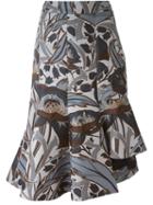Marni Floral Print Skirt, Women's, Size: 42, Grey, Cotton/silk