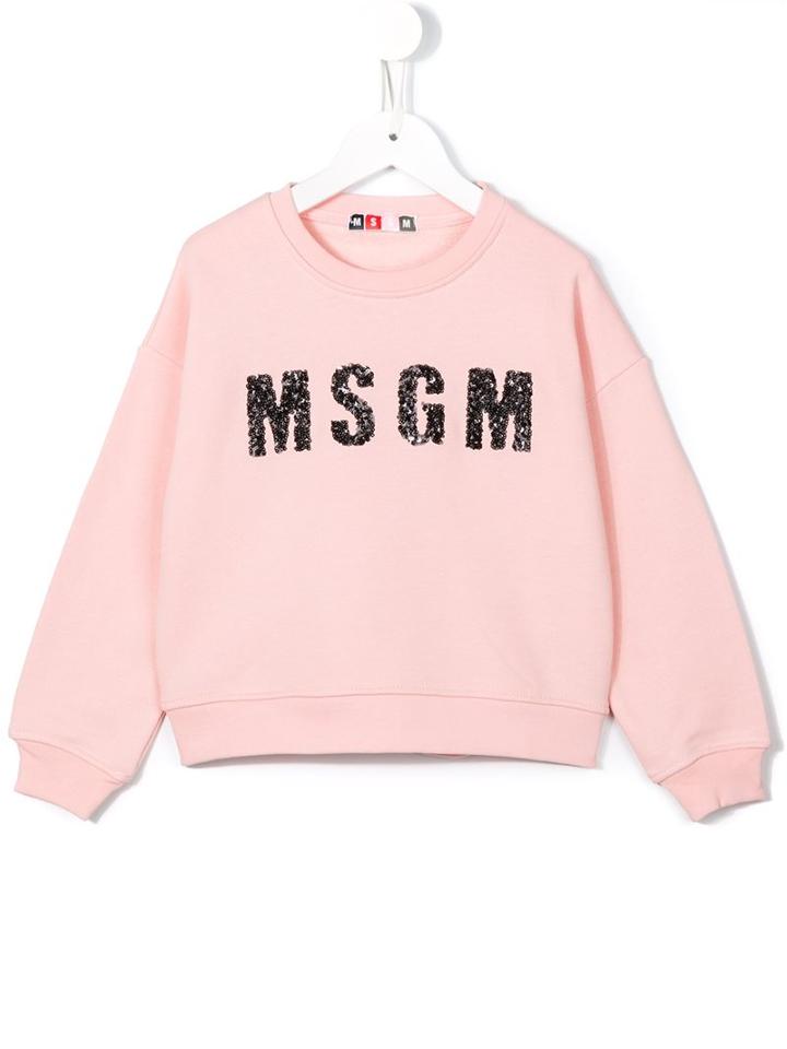 Msgm Kids Sequined Logo Sweatshirt, Girl's, Size: 12 Yrs, Pink/purple