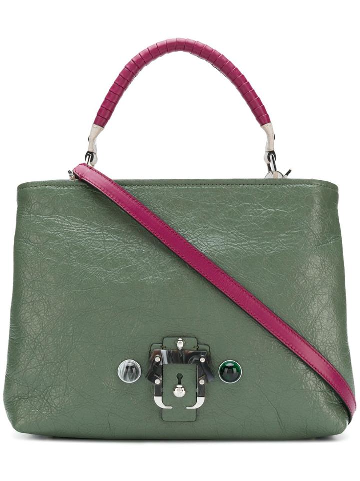 Paula Cademartori Contrast Panel Shoulder Bag - Green