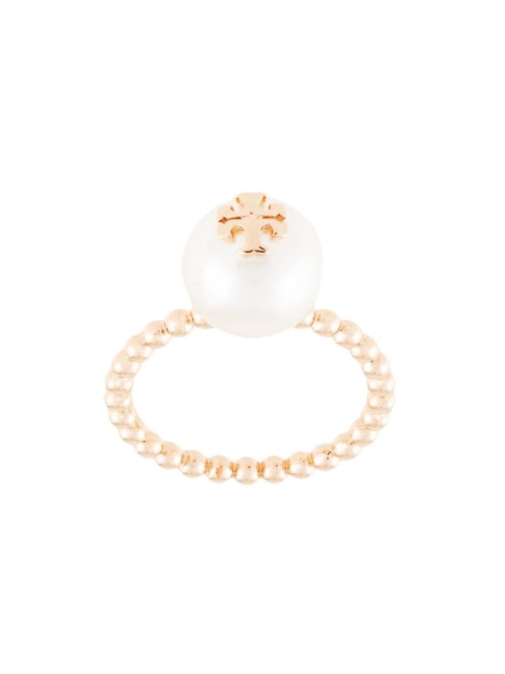 Tory Burch Milgrain Logo Pearl Ring - Gold