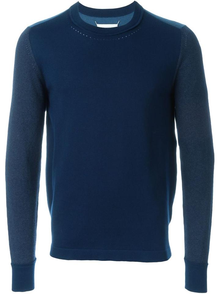 Maison Margiela Colour Block Jumper, Men's, Size: L, Blue, Cotton