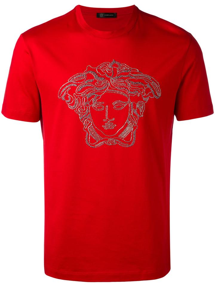 Versace - Medusa Head Swarovski T-shirt - Men - Cotton - Xl, Red, Cotton