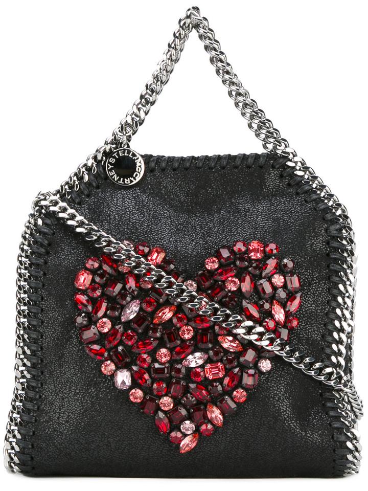 Stella Mccartney Small Falabella Crystal Heart Bag, Women's, Black, Artificial Leather/metal (other)/glass