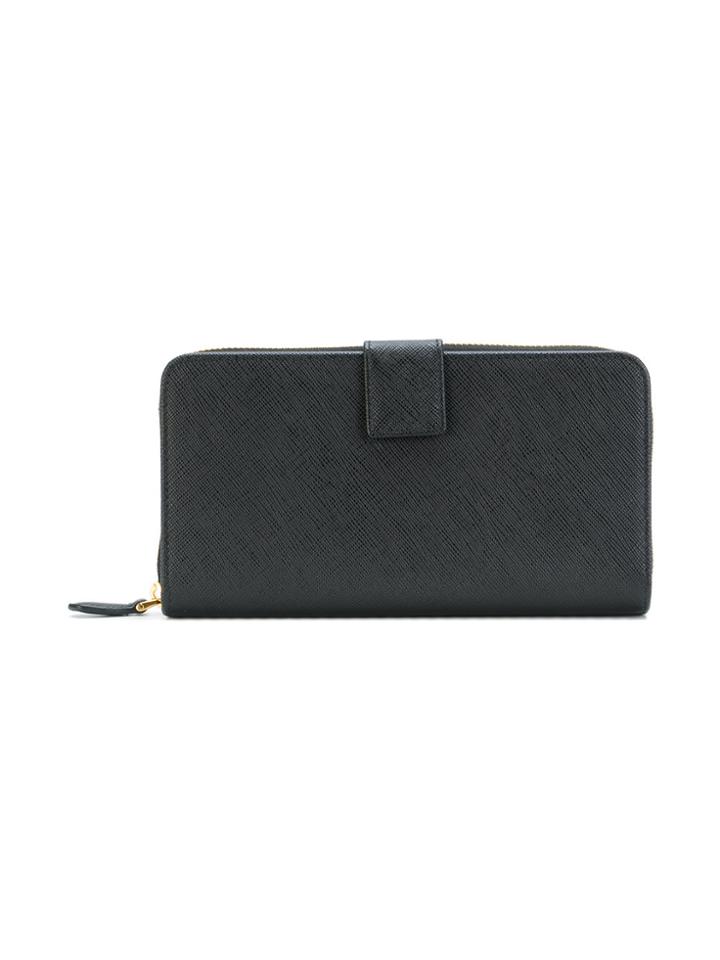 Prada Zip Around Continental Purse - Black