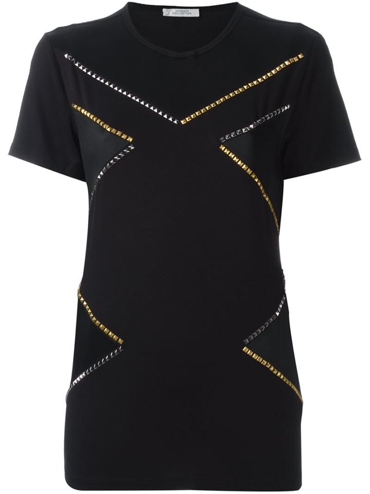 Versace Collection Studded Contrast Panel T-shirt, Women's, Size: 44, Black, Spandex/elastane/viscose