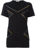 Versace Collection Studded Contrast Panel T-shirt, Women's, Size: 44, Black, Spandex/elastane/viscose