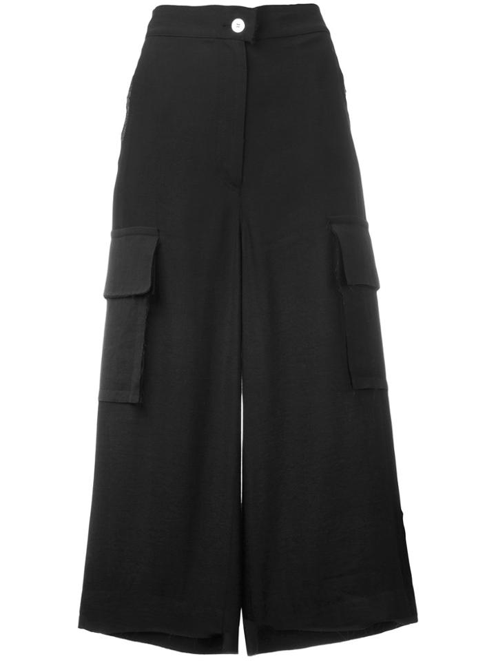 Mm6 Maison Margiela Wide Leg Cropped Pants - Black