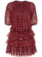 Saint Laurent Ruffle And Polka Dot Silk-blend Dress - Red