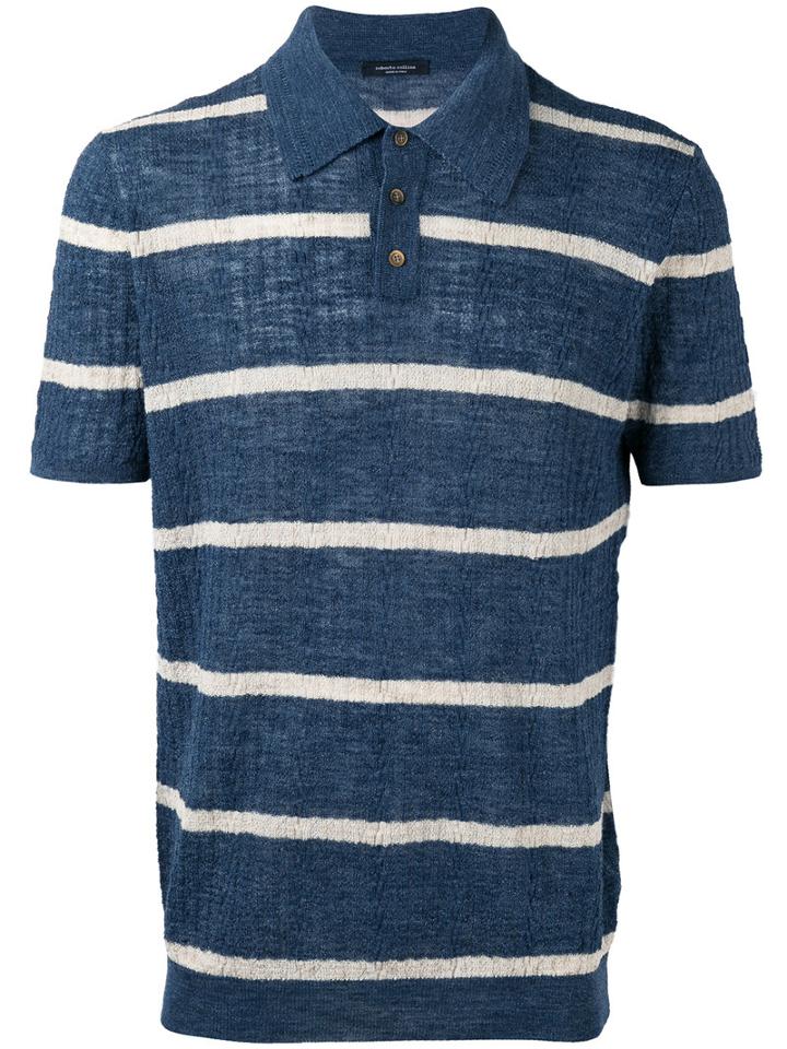 Roberto Collina - Polo Top - Men - Cotton/linen/flax/polyester - 54, Blue, Cotton/linen/flax/polyester