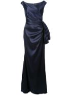 Badgley Mischka Ruched Gown With Bow Detail - Blue