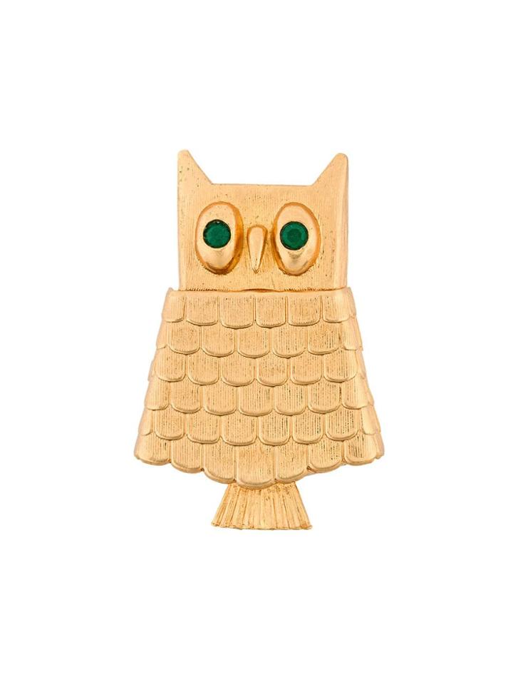 Susan Caplan Vintage Avon Owl Locket Brooch - Metallic