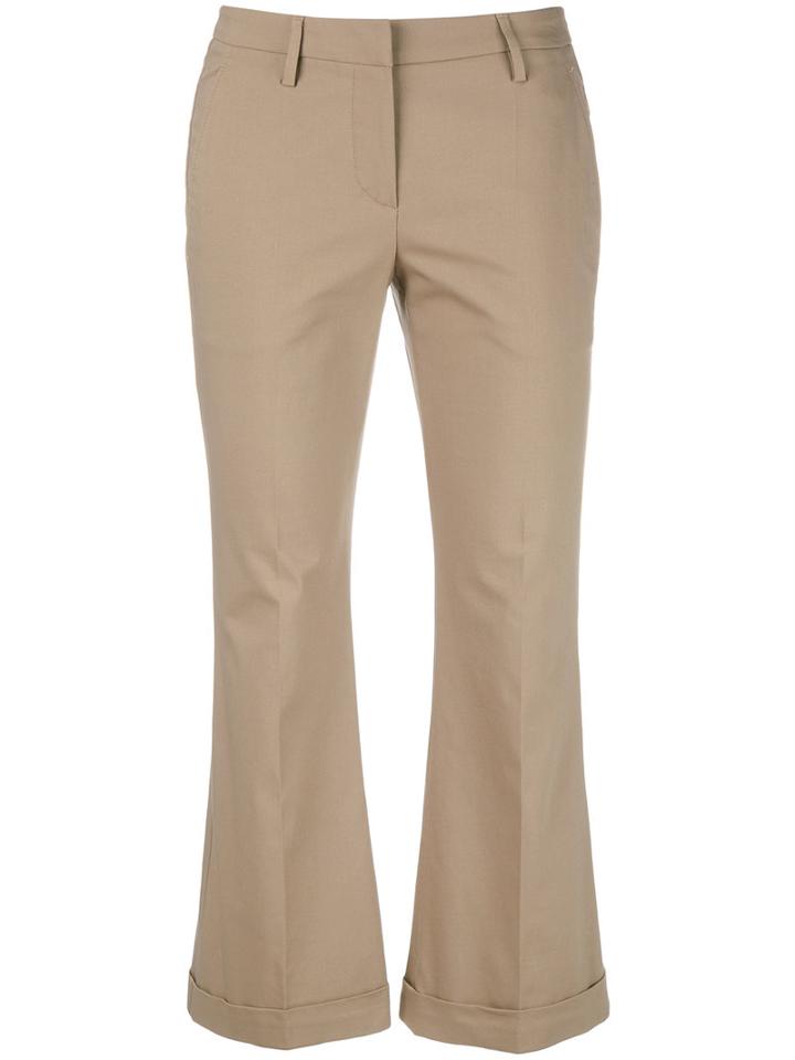 Brunello Cucinelli Cropped Kick Flare Trousers, Women's, Size: 42, Brown, Cotton/spandex/elastane/polyester/cupro