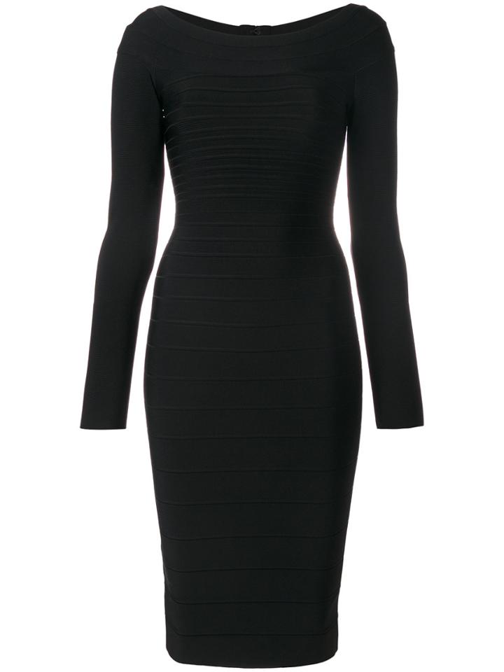 Hervé Léger Fitted Midi Dress - Black