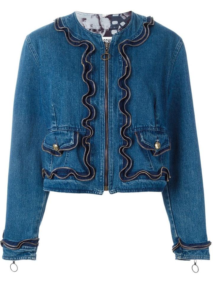 Moschino Vintage Zipped Denim Jacket, Women's, Size: 44, Blue