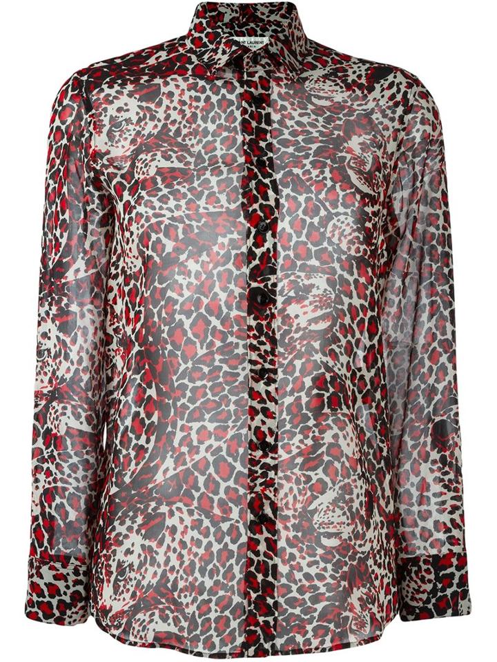 Saint Laurent Leopard Print Shirt, Women's, Size: 40, Black, Silk