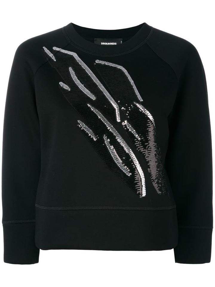 Dsquared2 Tiger Flash Cropped Sequin Sweatshirt, Women's, Size: Small, Black, Polyurethane/viscose