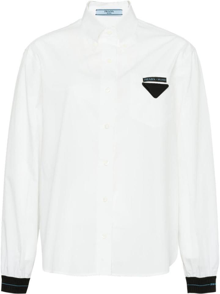 Prada Contrasting Cuffs Poplin Shirt - White