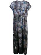Anntian Printed Gathered Front Midi Dress - Purple