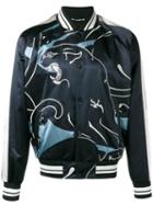 Valentino Lion Print Bomber Jacket, Men's, Size: 50, Black, Cotton/viscose/polyester