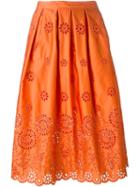 Rochas Broderie Anglaise Full Skirt, Women's, Size: 40, Yellow/orange, Polyester/silk