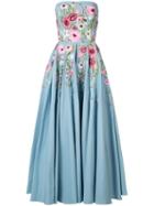 Marchesa Notte Floral Embroidered Dress, Women's, Size: 12, Blue, Cotton/nylon