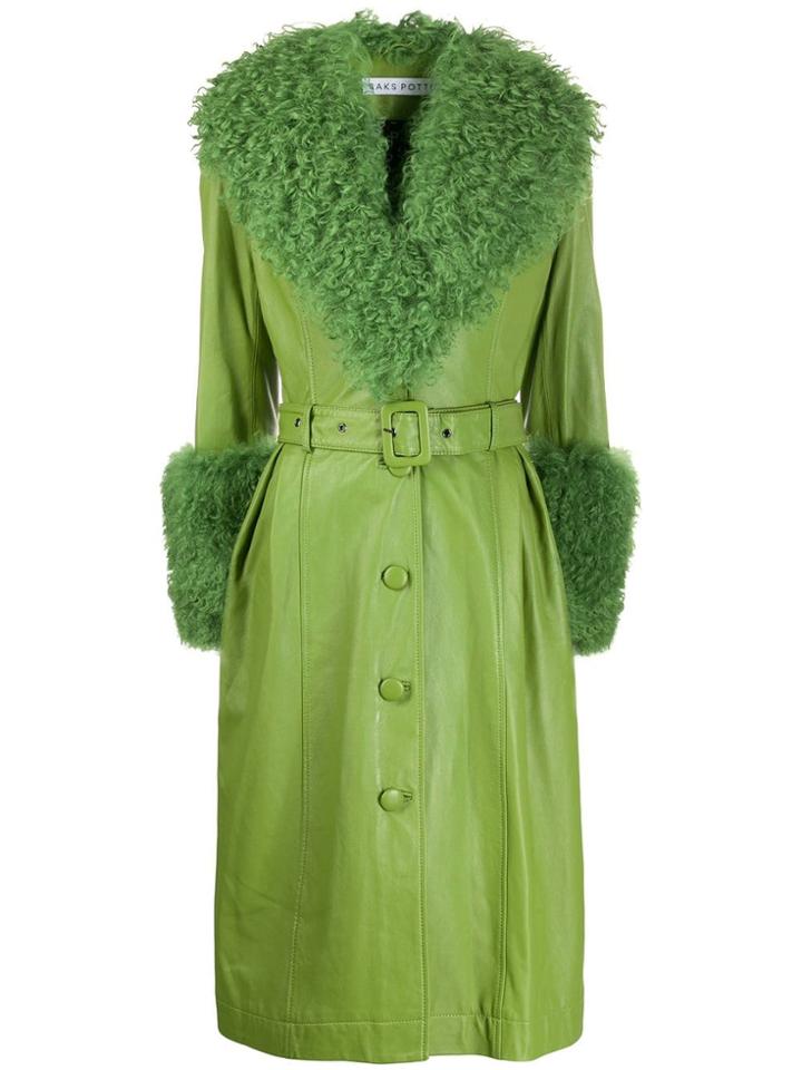 Saks Potts Shearling Collar Coat - Green