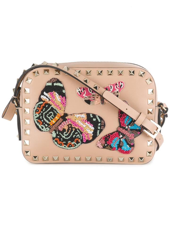 Valentino Valentino Garavani Rockstud Butterfly Shoulder Bag - Nude &