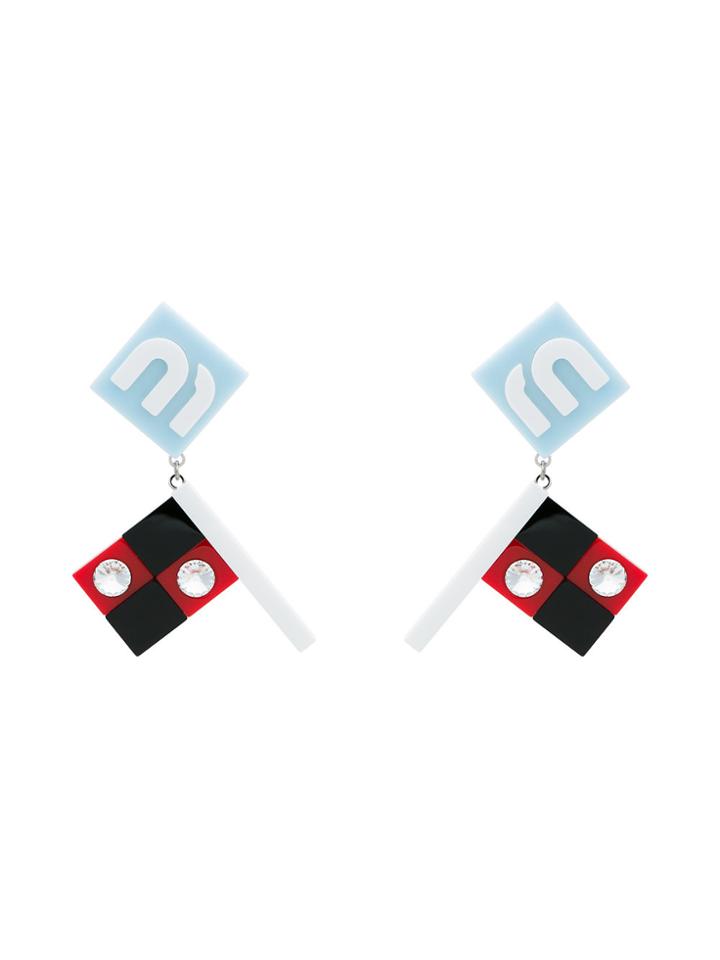 Miu Miu Crystal Logo Flag Earrings - Yellow & Orange