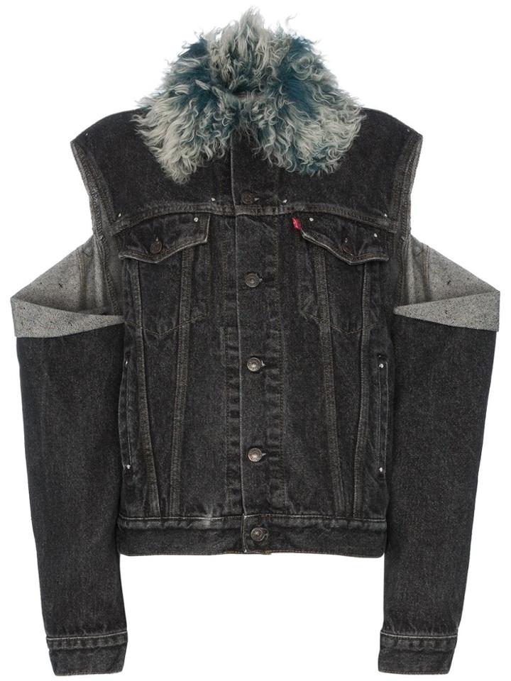 Beau Souci Shearling Collar Cut Out Denim Jacket - Blue