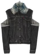 Beau Souci Shearling Collar Cut Out Denim Jacket - Blue