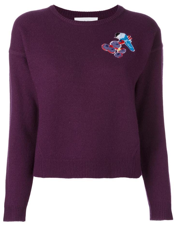 Carven Embroidered Bird Jumper, Women's, Size: Xs, Pink/purple, Wool